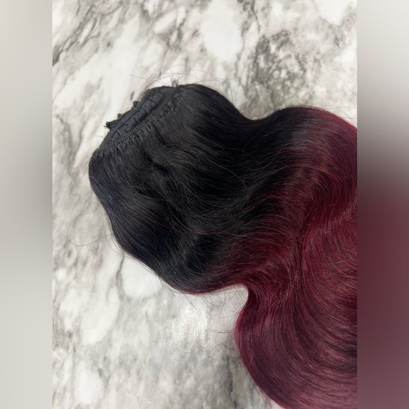 12 Inch body Wave Clip In Ombre Black to Burgundy  hair extensions - Picture 5 of 7